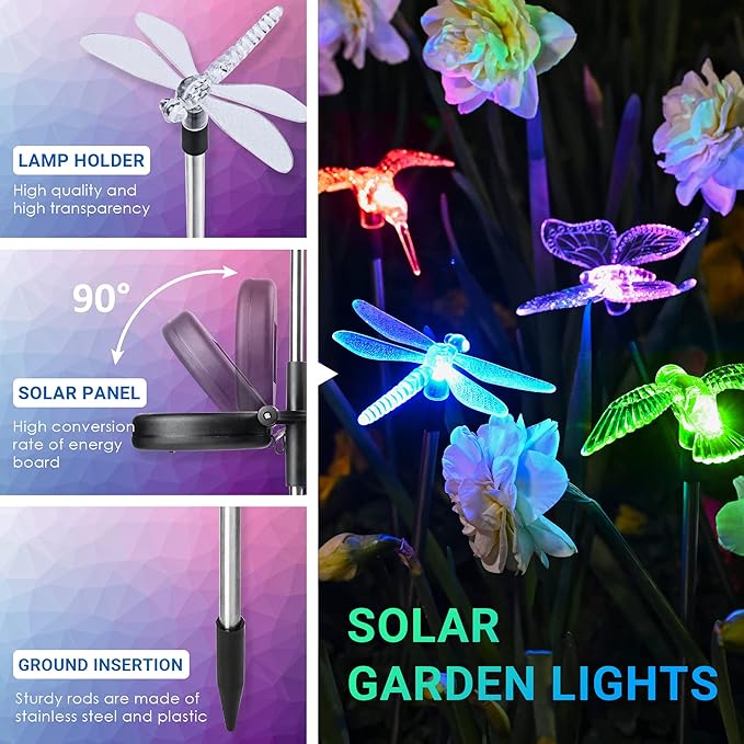 SOLPEX Solar Garden Lights, 3 Pack Solar Butterfly Lights Yard Decorations, Multi-Color Changing LED Bird Light Stakes, Yard Light for Garden, Patio & Lawn