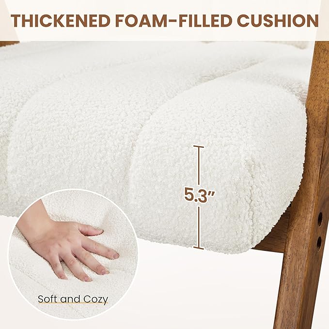 Yaheetech Boucle Fabric Mid Century Accent Chair Set of 2, Modern Upholstered Living Room Chairs with Solid Wood Legs, Reading Armchair for Small Spaces Bedroom