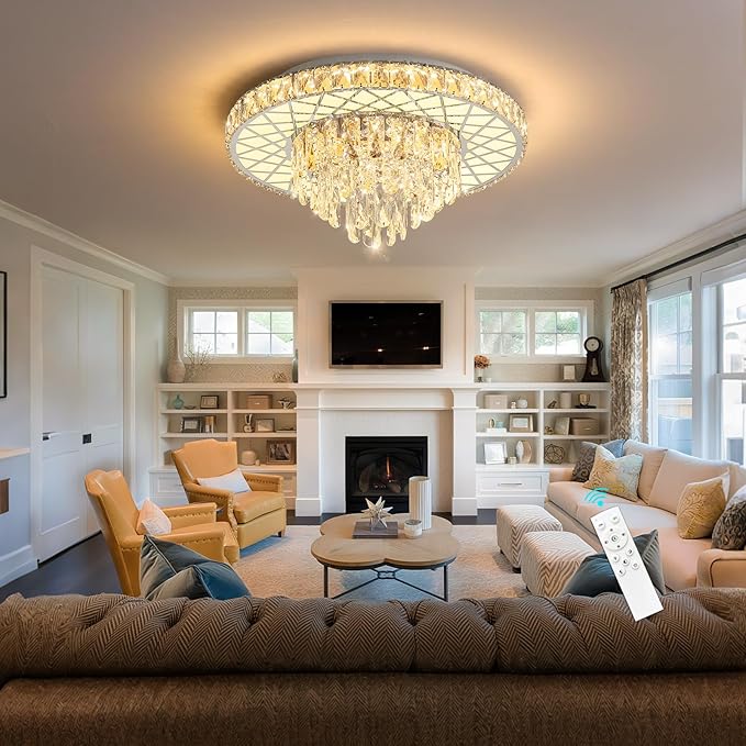 Modern Chandelier Crystal LED Ceiling Chandeliers Light for Bedroom Dining Room with 30W Dimmable Bulbs Silver Lights Fixture