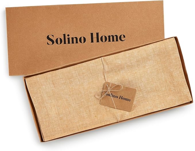 Solino Home Linen Small Table Runner 60 Inches - Athena, 100% Pure Linen Golden Nugget Table Runner 14 x 60 Inch Ideal for Dresser and Coffee Tables - Fall, Autumn, Halloween, Thanksgiving