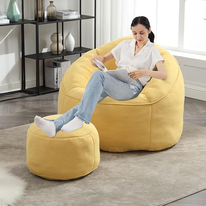 Bean Bag Sofa Chair with Foam Padded Velvet Bean Bag Chair with Soft Foam Padded Ottoman