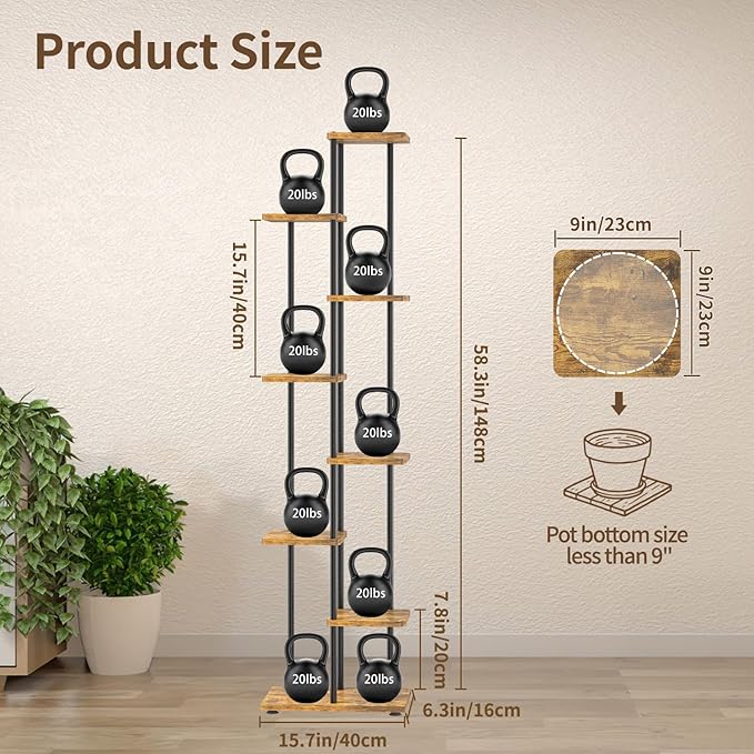 LASZOLA Black 7 Tiered Wood Plant Stand Indoor for Larger Heavy Duty Planter, Sturdy Multi Level Vertical Flowers Racks for Narrow Inside Floor, Decorate Shelving for Hold House Tree, Space Saving