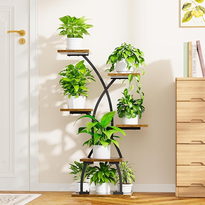 JUSTOGO Plant Stand Indoor with Grow Lights - 6 Tiered Plant Shelf Indoor, 36“ Corner Plant Stands for Indoor Plants Multiple, Metal Curved Flower Holder Display Rack for Patio, Balcony, Home Decor