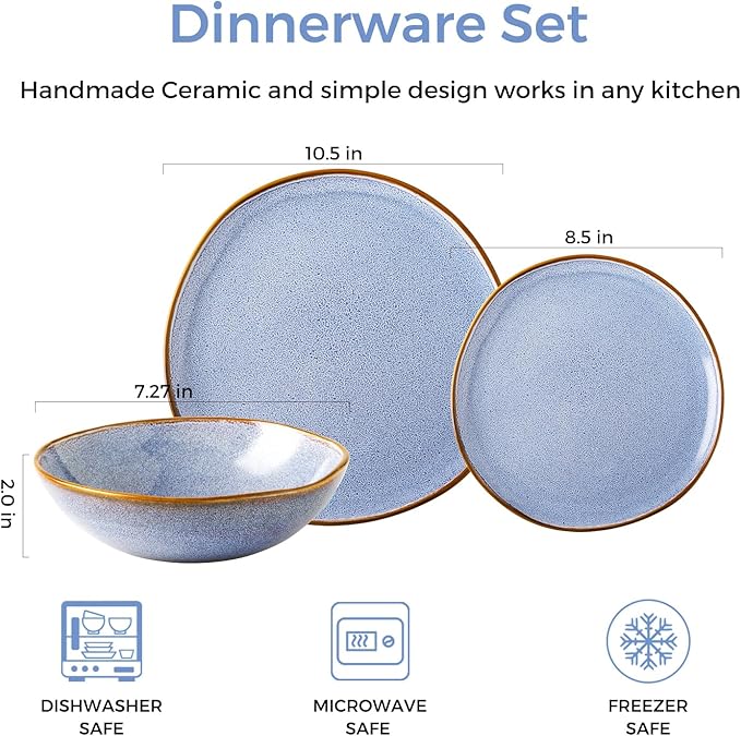 AmorArc Ceramic Dinnerware Sets,Handmade Reactive Glaze Stoneware Plates and Bowls Set,Highly Scratch Resistant Dishes | Dishwasher & Microwave Safe Dishes Set, Service for 6 (18pc)
