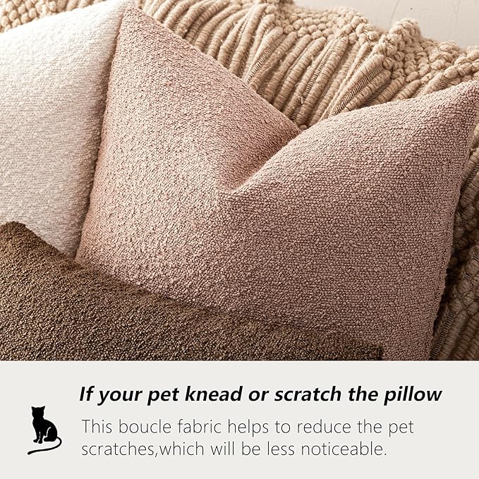 Foindtower Set of 2, Decorative Textured Boucle Throw Pillow Covers Accent Solid Pillow Cases Neutral Soft Cozy Couch Cushion Case for Chair Sofa Bedroom Living Room Home Decor 16 x 16 Inch Light Pink