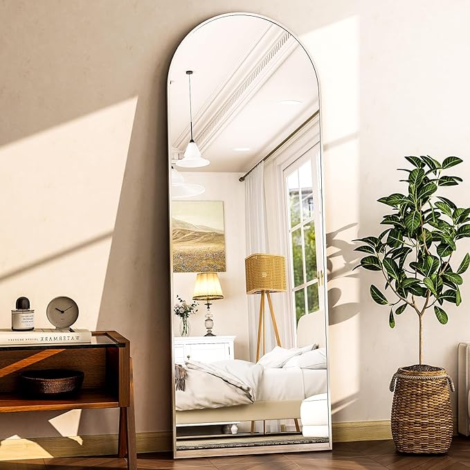 HARRITPURE 64"x21"Full Length Mirror Arch Floor Mirrors with Aluminum Alloy Frame Free-Standing Wall Mounted or Leaning Large Bedroom Dressing Mirror Modern & Contemporary Decor for Home,Silver