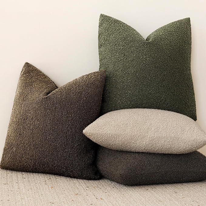 Foindtower Set of 2, Decorative Textured Boucle Throw Pillow Covers Accent Solid Pillow Cases Neutral Soft Couch Cushion Case for Chair Sofa Bedroom Living Room Home Decor 24x24Inch Chocolate