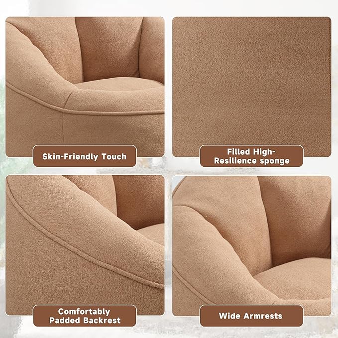 Bean Bag Sofa Chair with Foam Padded Velvet Bean Bag Chair with Soft Foam Padded Ottoman