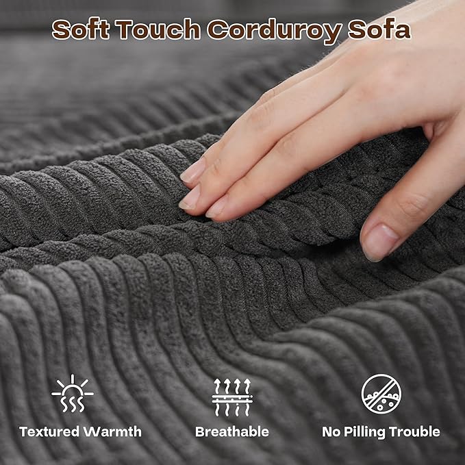 Chaise Lounge Chair Indoor, Oversized Sleeping Couch 67" L * 48.5" W Assembly Free Modern Minimalist Sofa, Extra Deep Large Single Seat Sofa for Living Room (Grey Corduroy Fabric)