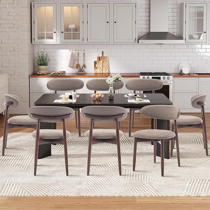 9-Piece Rectangular Dining Table Set for 8, 63" Industrial Kitchen Table with 8 Wooden Upholstered Dinner Chairs for Dining Room, Kitchen, Living Room, Black+Camel