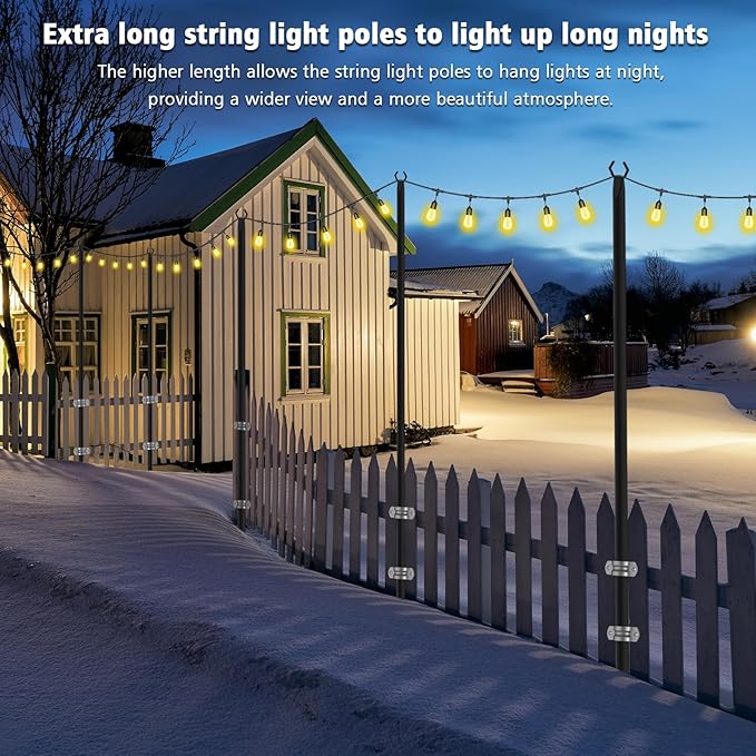 String Light Poles,Metal Poles for Hanging Outdoor Light Strings,2 Pack 10 FT Light Poles Stand for Outside Garden,Patio,Wedding,Backyard,Deck,Party