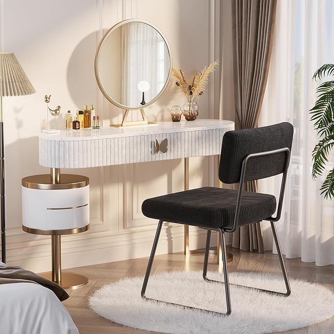 Velvet Dining Chairs Set of 6, Upholstered Dining Room Kitchen Chair with Thick Cushion, Soft Backrest, Metal Legs, Mid Century Modern Accent Side Chair for Home Living Room Bedroom, Black