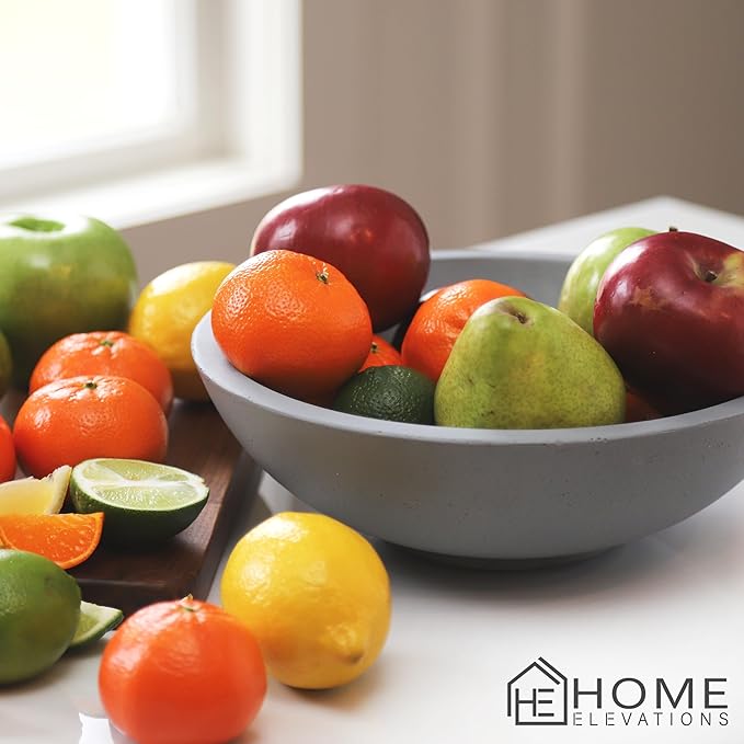 Concrete Fruit Bowl for Kitchen Counter – Light Gray Decorative Pedestal Bowl for Dining Table, Entryway, or Coffee Table – Large Key Dish for Modern Home Decor Centerpiece