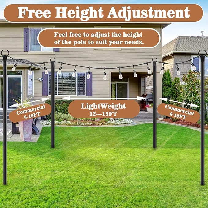 String Light Poles,Metal Poles for Hanging Outdoor Light Strings,2 Pack 10 FT Light Poles Stand for Outside Garden,Patio,Wedding,Backyard,Deck,Party