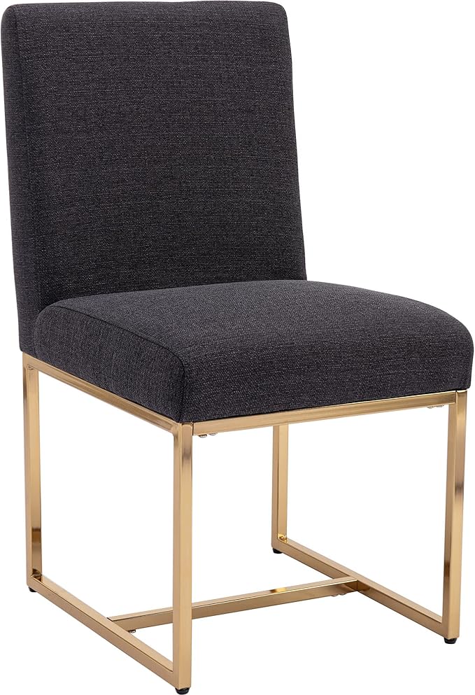 VESCASA Linen Upholstered Dining Chairs Set of 6, Mid Century Modern Padded Chair with Gold Metal Frame for Restaurant, Dining Room, Kitchen, Charcoal