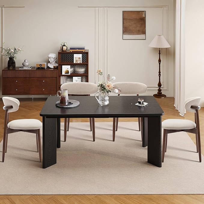 9-Piece Rectangular Dining Table Set for 8, 63" Industrial Kitchen Table with 8 Wooden Upholstered Dinner Chairs for Dining Room, Kitchen, Living Room, Black+Beige
