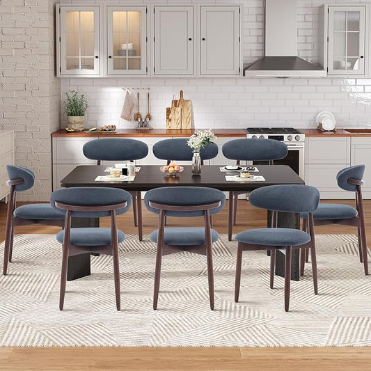 9-Piece Rectangular Dining Table Set for 8, 63" Industrial Kitchen Table with 8 Wooden Upholstered Dinner Chairs for Dining Room, Kitchen, Living Room, Black+Blue