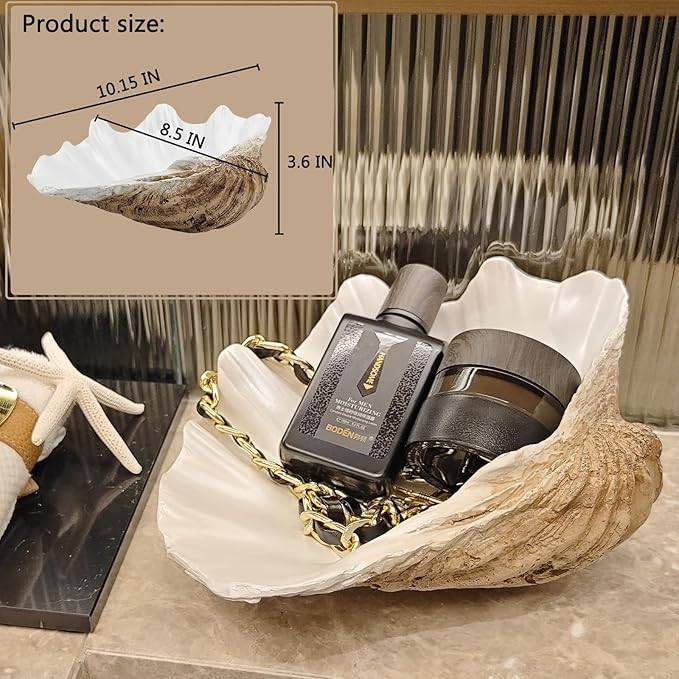 Medium Pearl White Weathering Scalloped Clam Shell Bowl Sea Shell Decor for Nautical Beach House,Coastal Decor Gift of Housewarming and Wedding Party