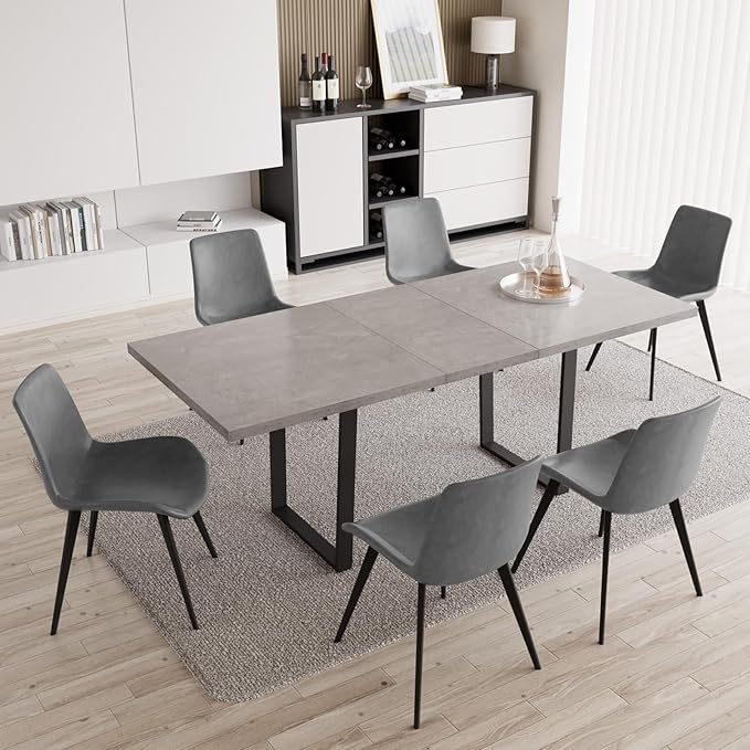 ZckyCine 79''Extendable Modern Minimalist Dining Table, 6-Person Dining Table, Reinforced Metal Legs