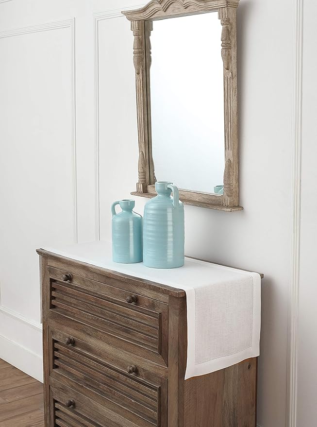 Solino Home Linen White Table Runner 132 Inches Long - 100% Pure Linen Extra Long Table Runner 14 x 132 Inch for Fall, Autumn, Halloween, Thanksgiving, Holiday - Classic Hemstitch