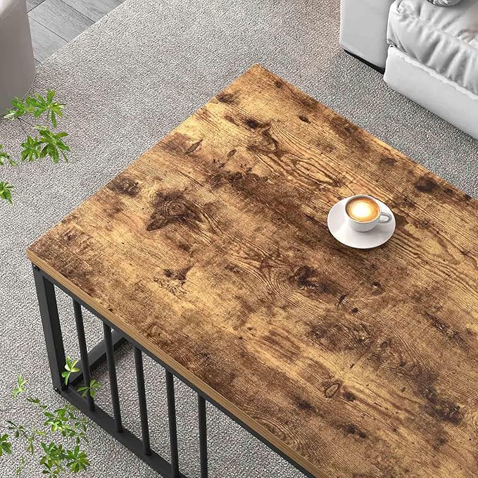 FOLUBAN Coffee Table, Modern Wood and Metal Living Room Table, Industrial Rectangle Cocktail Tea Table, Rustic Brown, 43.3 Inch