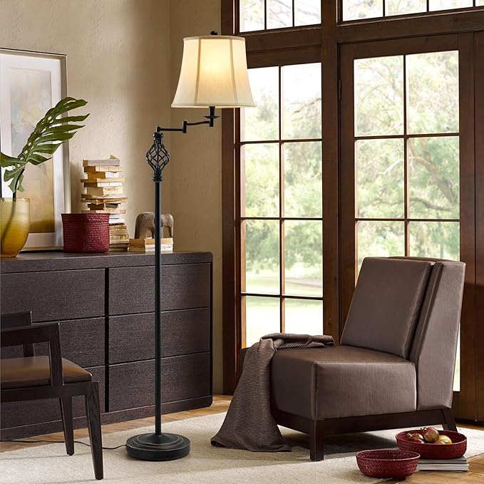 GyroVu 3 Color Temperature LED Floor lamp, Traditional 350° Adjustable Swing Arm Floor Lamp Vintage Pole lamp Farmhouse Lamp for Living Rooms & Offices, Rustic Standing Lamp for Bedroom Reading