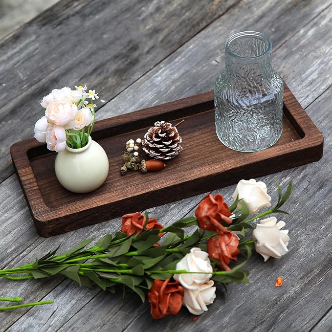 Wooden Decorative Tray Candle Holder Long Wood Tray Home Decor,Centerpieces Plates for Table centerpieces for CoffeeTable,Christmas Decor