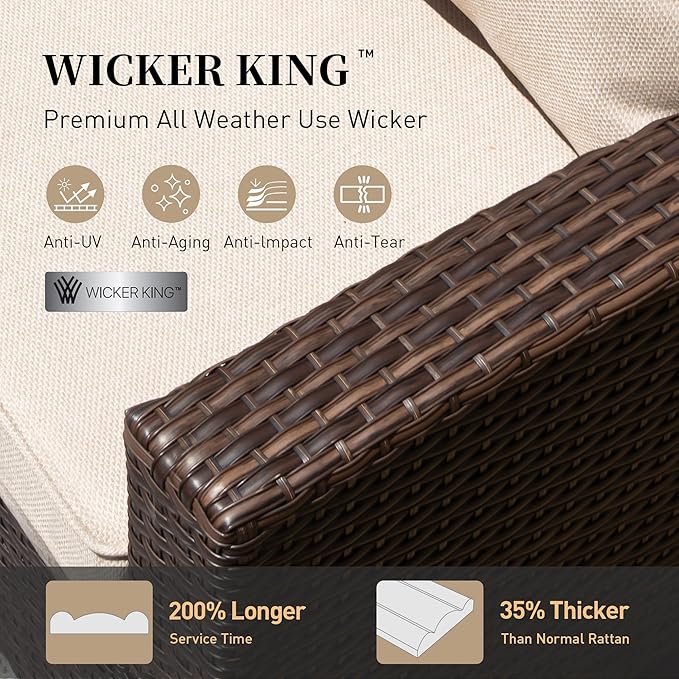 Patio Furniture Set Outdoor Furniture Brown Wicker Rattan Patio Conversation Sets with Cushion Outside Sofa Set,5 Pieces with Firepit Table,7 Seats,Beige