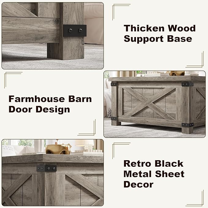 EnHomee Lift Top Coffee Table with Storage, 35.7" W Square Coffee Tables for Living Room, Small Coffee Table with Large Hidden Space, for Living Room, Bedroom, Home Office, Grey