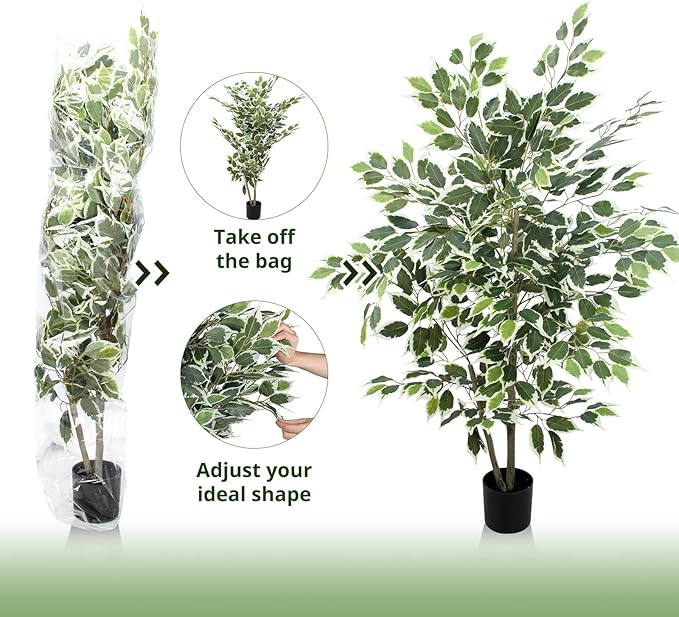 Artificial Ficus Tree - 4 FT Tall Silk Fake Tree with Pot - Lifelike Foliage & Branches for Indoor/Outdoor Decor