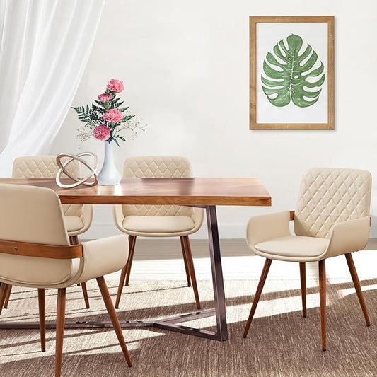 LUNLING Mid Century Modern Faux Leather Dining Room Chairs Set of 4,Upholstered Seat Metal Legs Chairs Cream White Faux Leather Kitchen Chair Reception Room Chair,4PCS