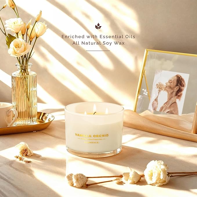 Vanilla Scented Candle - 100% Natural Soy Wax - Large 3 Wick Jar Candle - Up to 40 Hours Burning Time - Aromatherapy Candles for Home - Housewarming Gift for Women & Men