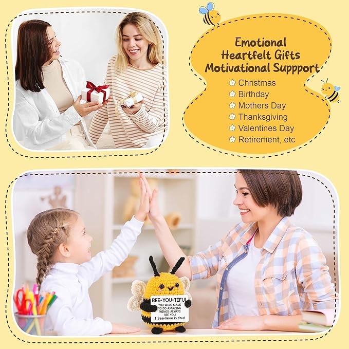 LEJIAJINW Emotional Crochet Easter Bee Gifts for Women Mom Mothers Day Grandma Sister Friend Coworker Female Affiramation Cheer Up Gifts for Her Birthday White Elephant