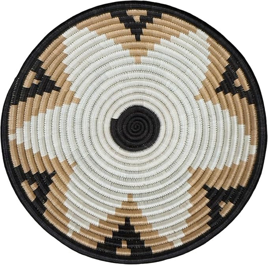 Handwoven African Basket Handmade sisal Fruit Bowl Wall Hanging decorative Baskets for Home Living Room Kitchen Centerpiece Zen Designs Arts and Crafts (Black Beige White, 10in diameter)