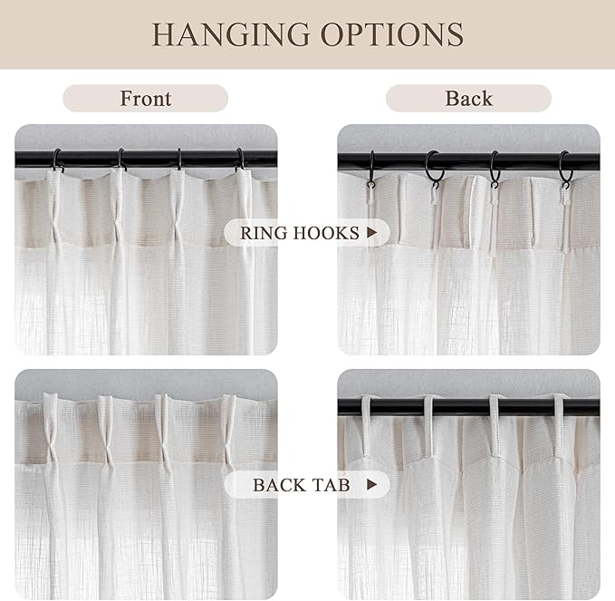 MYSKY HOME 90 Inch Curtains for Sliding Glass Door Windows, Living Room Decoration Cotton Drapes Pinch Pleated Soft Comfortable Touch Farmhouse Country Patio Treatment Set, 40" Wide, Natural, 2 Panels