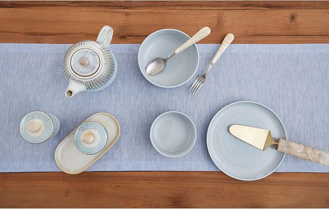 Solino Home Linen Table Runner 72 Inches Long - Athena, 100% Pure Linen Chambray Blue Table Runner 14 x 72 Inch for Dining, Christmas