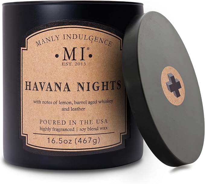 Manly Indulgence Havana Nights Scented Candles for Men, 2 Wick, 16.5 oz, Premium Soy Blend Wax, 60H Burn, Candles for Home Scented - Made in The USA