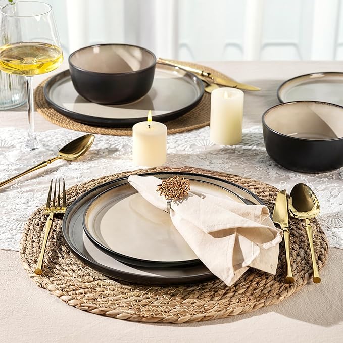 AmorArc Stoneware Dinnerware Sets,Round Reactive Glaze Plates and Bowls Set,Highly Chip and Crack Resistant | Dishwasher & Microwave Safe Dishes Set,Service for 4 (12pc)