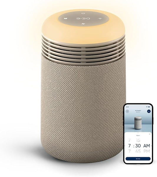 BLUEAIR Purifier for Bedroom - Mini Restful - Sunrise Clock with HEPASilent Filtration and Wake Up Light - Cleans Air and Supports Circadian Rhythm - USB-C and App Connectivity