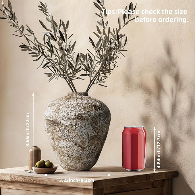 Ceramic Vase,Flower Vases Home Decor,Rustic Vintage Decorative Boho Vase for Centerpiece Table,Room,Bathroom,Wall,Bedroom,Living Room,Kitchen,Office Decorations,8.66 inch Retro Brown