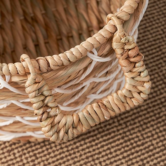Woven Water Hyacinth Wicker with Rope Storage Basket (18" x 18" x 12.2" - Natural Brown) - Ideal for Halloween, Thanksgiving, and Home Organization