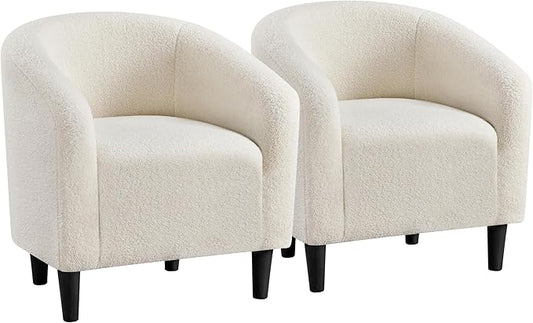 Yaheetech Barrel Chairs, Furry Accent Chairs with Soft Padded Armrest for Living Room Bedroom Waiting Room Office, Set of 2, Ivory