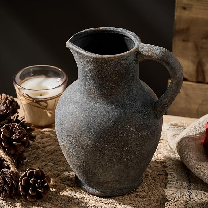 SIDUCAL Ceramic Rustic Farmhouse Vase with Handle, Terracotta Vase, Minimalist Decorative Vases for Home Decor, Table, Wedding,Living Room, Shelf, Decoration(BD)