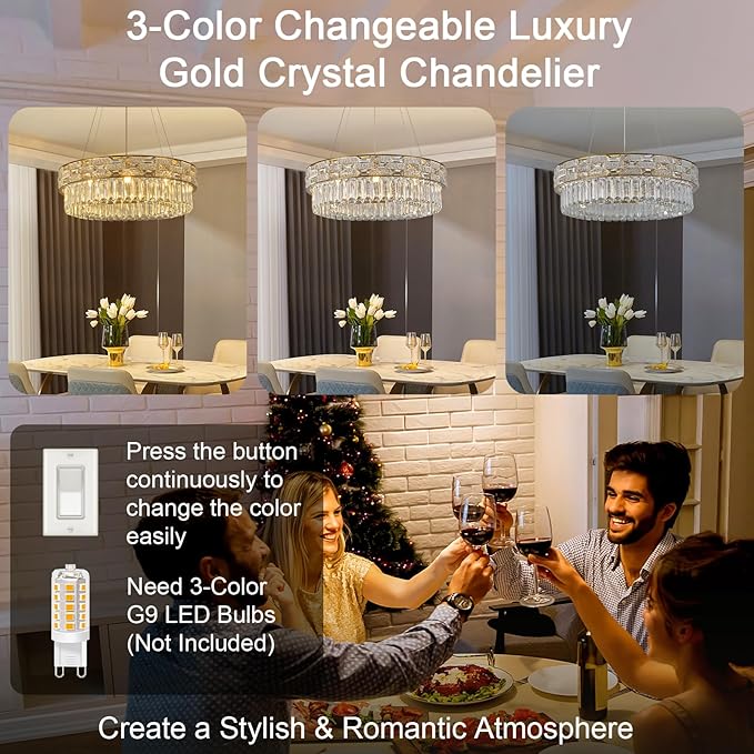 Crystal Chandeliers, 23" 8-Light Round Chandelier for Living Room, Modern Chandelier for Bedroom, Foyer Chandeliers for Entryway, Dining Room Lighting Fixture Hanging Lights