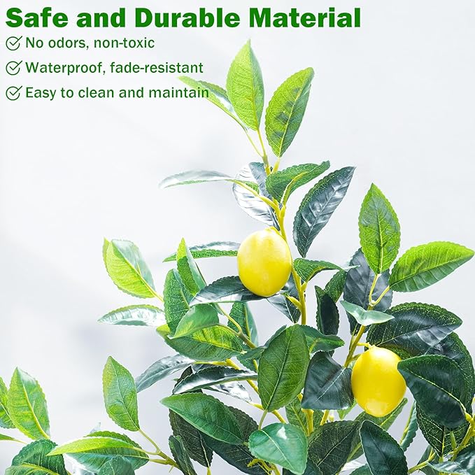 24Inch Fake Lemon Tree, Lemon Decor for Tabletop, Desk, Centerpiece, Home, Kitchen, Living Room, Artificial Potted Plants with White Planter and Stone Cover