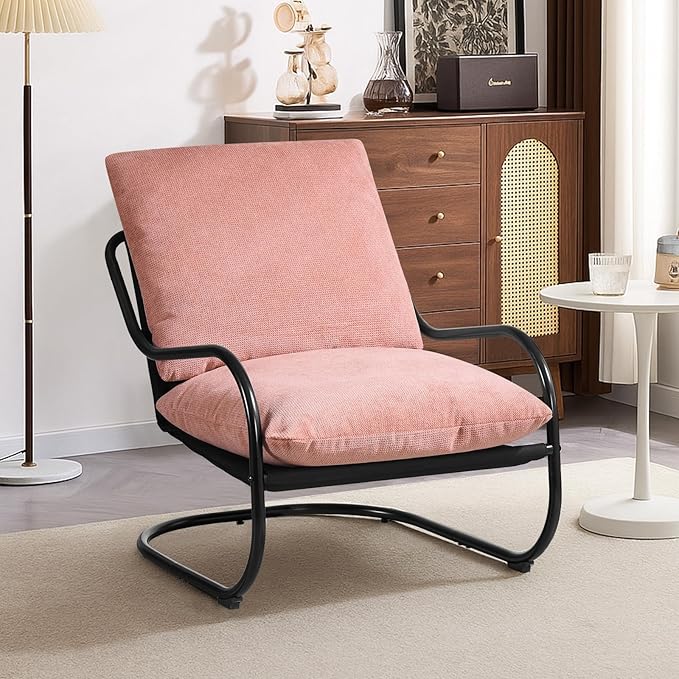Peace nest Comfy Accent Chair Modern Living Room Bedroom Armchair with Mental Frame Comfortable Shredded Foam Cushion for Balcony Lounge Reading Meeting Room Pink
