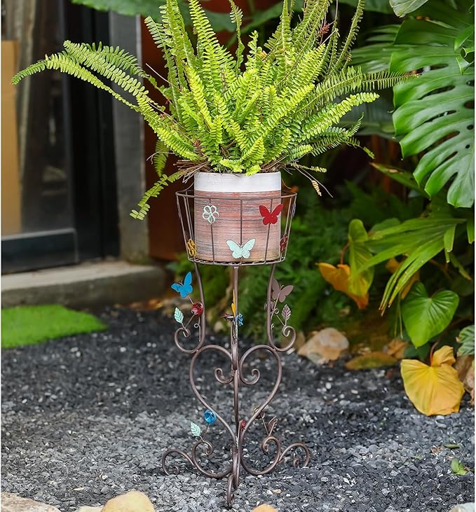 2 Pack Metal Plant Stands, 25”H Wrought Iron Tall Plant Stand, Heavy Duty Vintage Flower Pot Stand Holders, Corner Decorative Potted Planter Display Rack for Indoor Outdoor Garden Patio Lawn