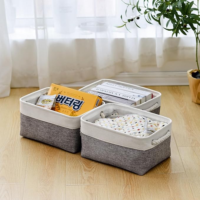 TheWarmHome Organization and Storage Basket for Shelves - 1 Pack 14x10x6.7 inch Collapsible Storage Bins, Fabric Storage Cubes for Closet Organizer Toy Gift Cloth (White & Grey)