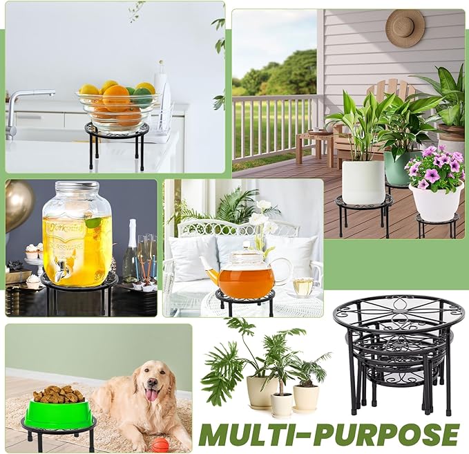 5-Pack Metal Plant Stands, Heavy Duty Flower Pot Stand for Multiple Plant, Potted Plant Holder Shelf for Garden Home Indoor Outdoor (Black)