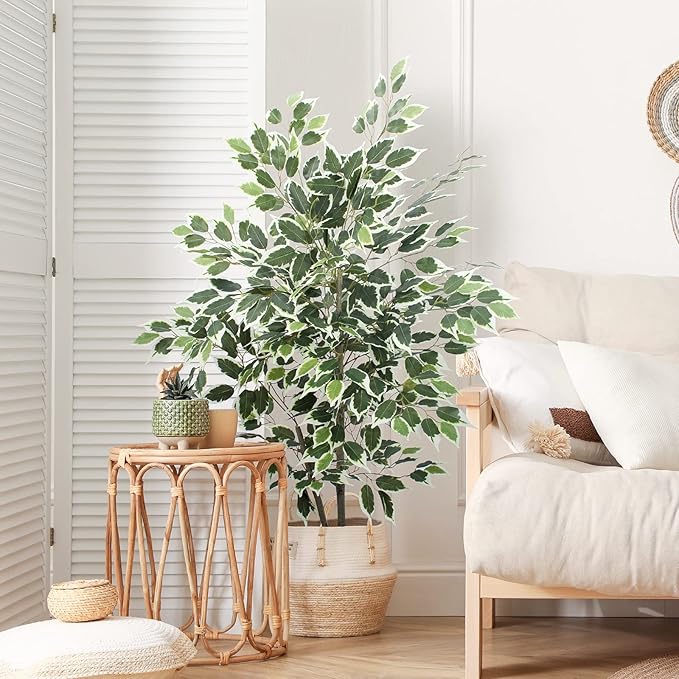 Artificial Ficus Tree - 4 FT Tall Silk Fake Tree with Pot - Lifelike Foliage & Branches for Indoor/Outdoor Decor